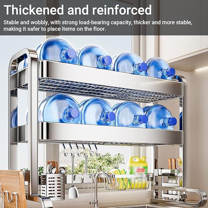 Over The Sink Dish Drying Rack, 304 Stainless Steel 2 Tier Racks, Drainer Drying Rack Kitchen Counter,strainers for Kitchen, Glasses(76cm/29.9in)