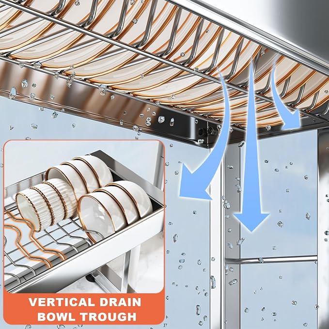 Over Sink Dish Drying Rack 3 Tier Dish Drying Rack Full 304 Stainless Steel Large Storage Kitchen Dish Rack Expandable Drainer Shelf Rack for Kitchen Counter Above Sink Organizer（23"-39"