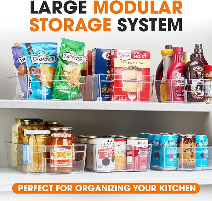 Cheer Collection Clear Refrigerator Organizer Bins - BPA Free Transparent Storage Bins for Pantry, Fridge, Tools & Cabinets Organization, 14.5’’ Long (Set of 4)