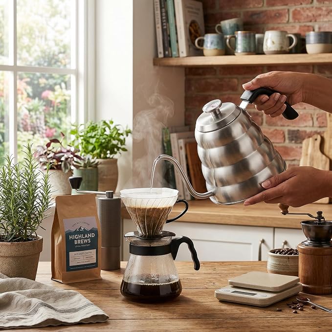 Premium 304 Stainless Steel Pour Over Coffee Gooseneck Kettle Teapot with Thermometer 1L 1.2L Capacity Beehive Design (1.2L)