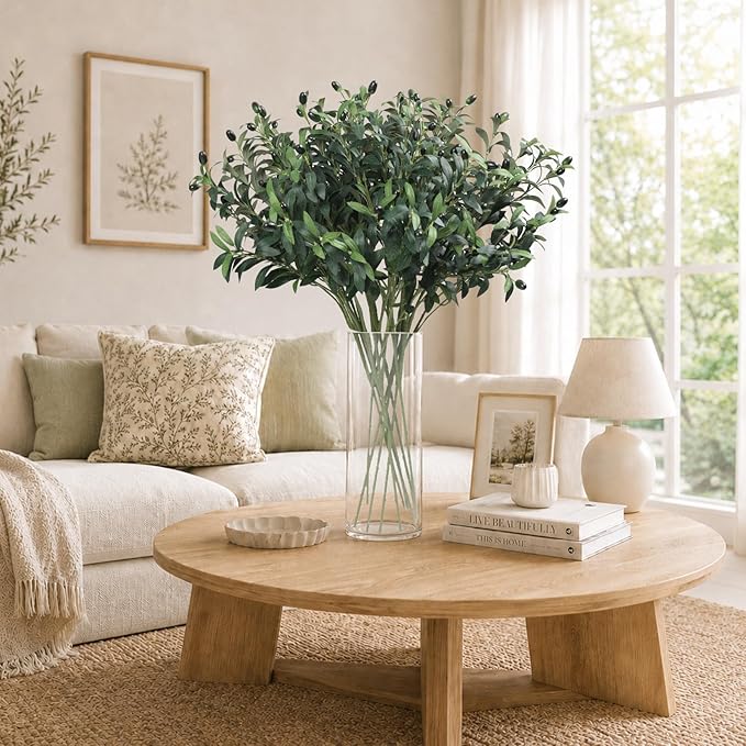 10PCS 32inch Artificial Olive Branches Long Thicken Faux Olive Stems Greenery Plants with Lifelike Olives and Silk Leaves for DIY Floral Crafts Office Wedding Home Decor (Vase Not Included)