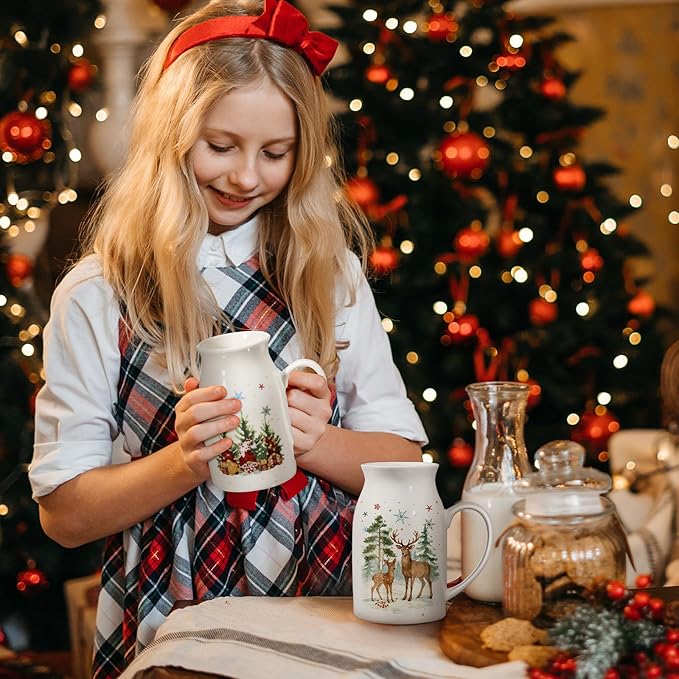 Hushee 13.5 oz Ceramic Christmas Mugs Set of 4 with Gift Box Xmas Coffee Mugs with Festive Pattern Design Reindeer Xmas Tree Snowman Truck Christmas Gifts for Women Men(Watercolor)