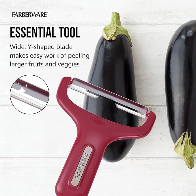 Farberware Professional Large Y Shaped Vegetable Peeler with Stainless Steel Premium Ultra Sharp Blade, 4.53x0.79x5.31 Inch, Berry