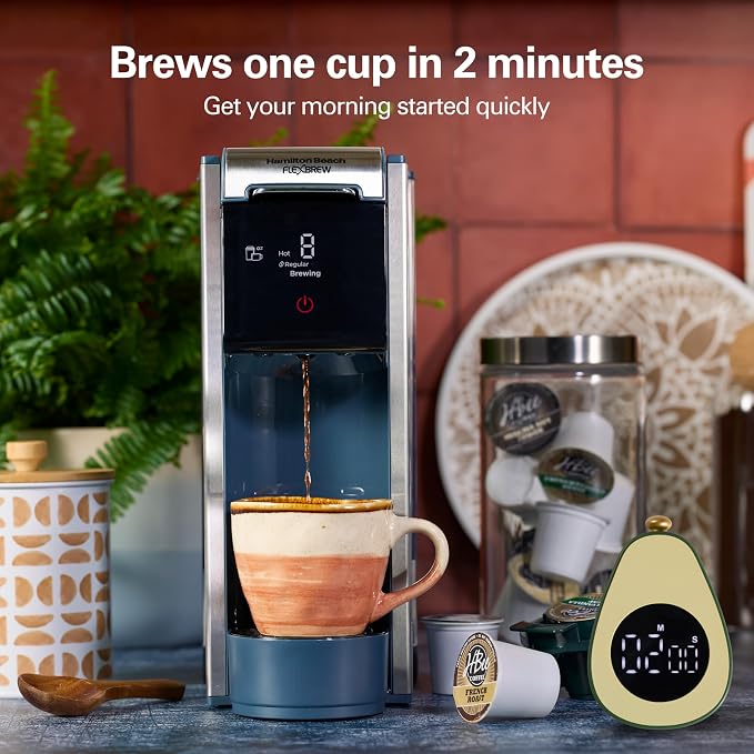 Hamilton Beach FlexBrew Advanced 4-in-1 Single Serve Hot & Iced Coffee Maker with Removable 45 oz. Water Reservoir, Use Pod Packs and Grounds, Fast Brewing, Kitchen Makeover Blue