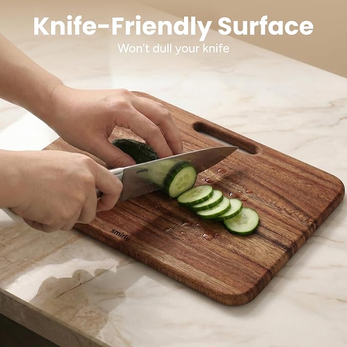 SMIRLY Wooden Cutting Boards for Kitchen, Double-Sided Cutting Board with Handle, Heavy Duty Solid Walnut Wood Cutting Board Set with Stand, 3 Pcs Cutting Boards Non Toxic for Meat Vegetable Fruit