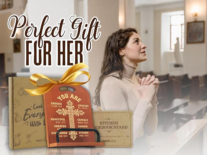 INNObeta Cookbook Stand for Kitchen Counter, Adjustable Tablet Recipe Book Holder, Perfect Gifts for Women, Mom, Grandma on Birthday, Unique Kitchen Decor, Christian