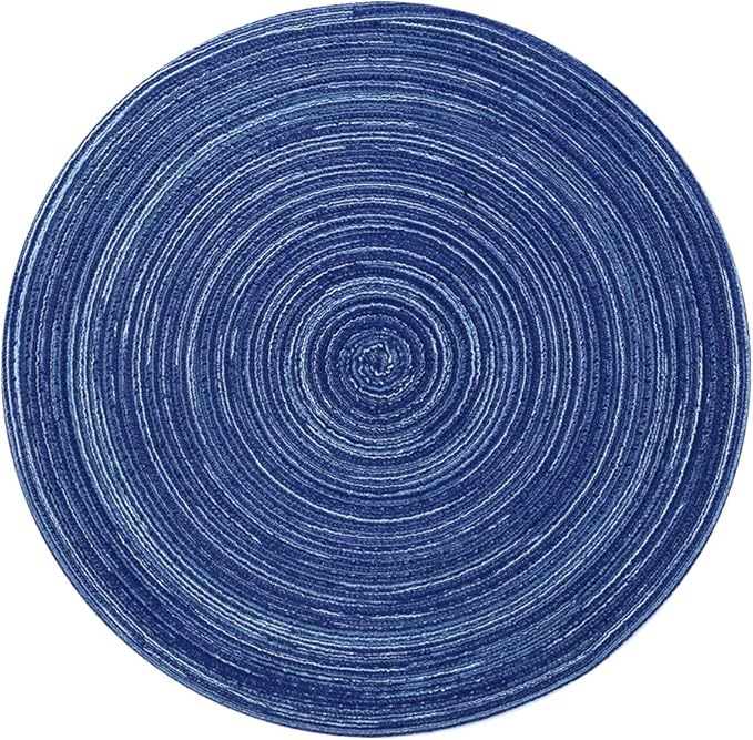 Topotdor 14 Inch Round Placemats Heat-Resistant Stain Resistant Anti-Skid Washable Polyproplene Table Mats Placemats (Set of 6, Blue)