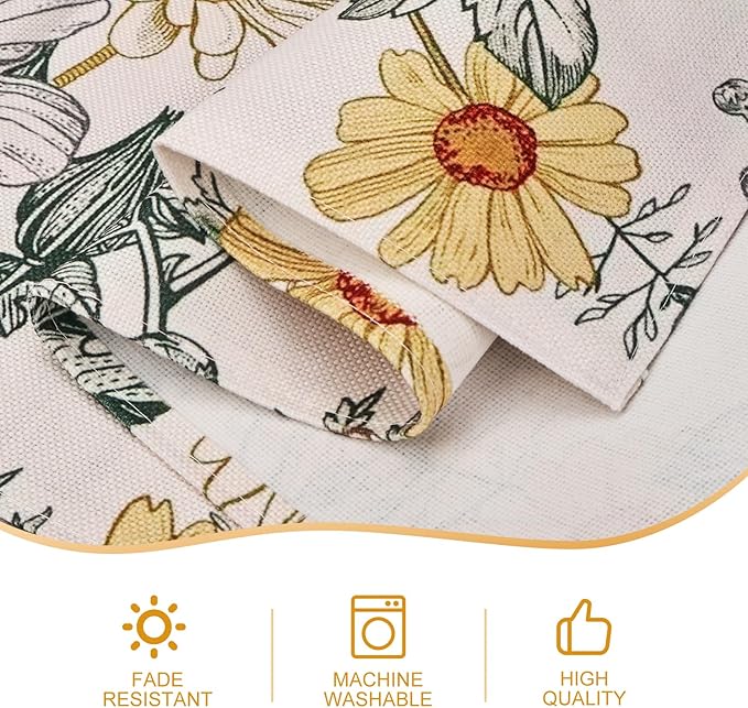 Snycler 13x108 Inch Table Runner Wildflowers Floral Spring Table Runner, Seasonal Summer Daisy Kitchen Dining Table Luxury White Linen Decoration for Home Party