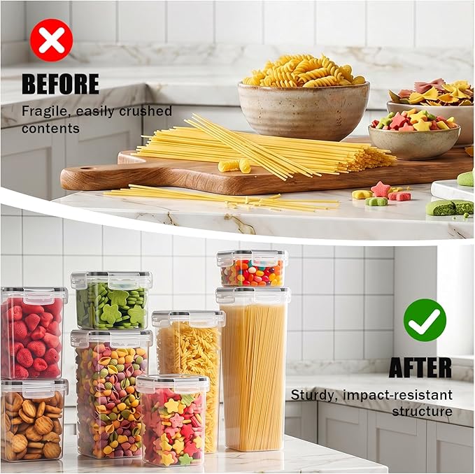 36 PCS Airtight Food Storage Containers with Lids, BPA Free Clear Plastic Kitchen and Pantry Organization and Storage Set for Flour, Sugar, Cereal, Pasta, Includes 36 Labels and Marker