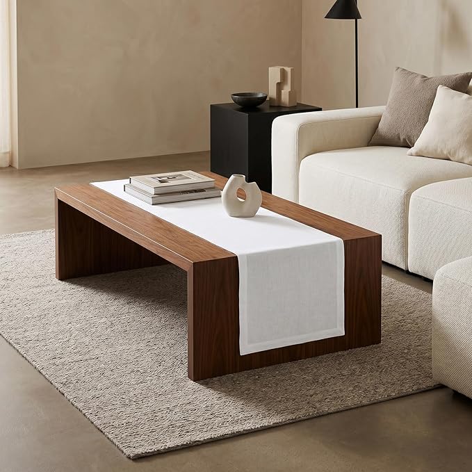 Solino Home Linen White Table Runner 48 Inches - 100% Pure Linen Small Table Runner 14 x 48 Inch Ideal for Dresser and Coffee Tables - Spring, Summer, 4th of July - Fete