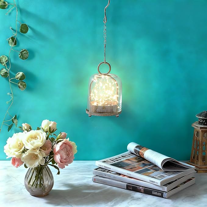 5"x7.5" Versatile Modern Metal Hurricane Lantern with Handmade Sturdy Glass Dome in Rustic Brown for 3" Pillar Candle & Plants, Industrial, Farmhouse, Shabby Chic (Brown, 5"x7.5" for 3" Pillar)