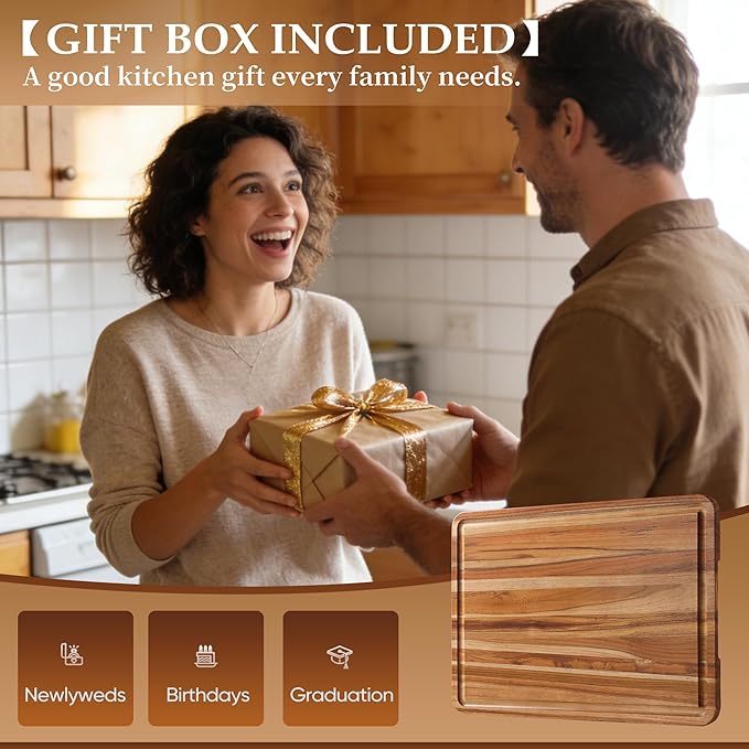 XXLarge Teak Cutting Board Non Toxic Wood Chopping Board Wooden Bamboo Charbuterie Butcher Block Heavy Duty Non Slip Teak Wood Cutting Board for Kitchen