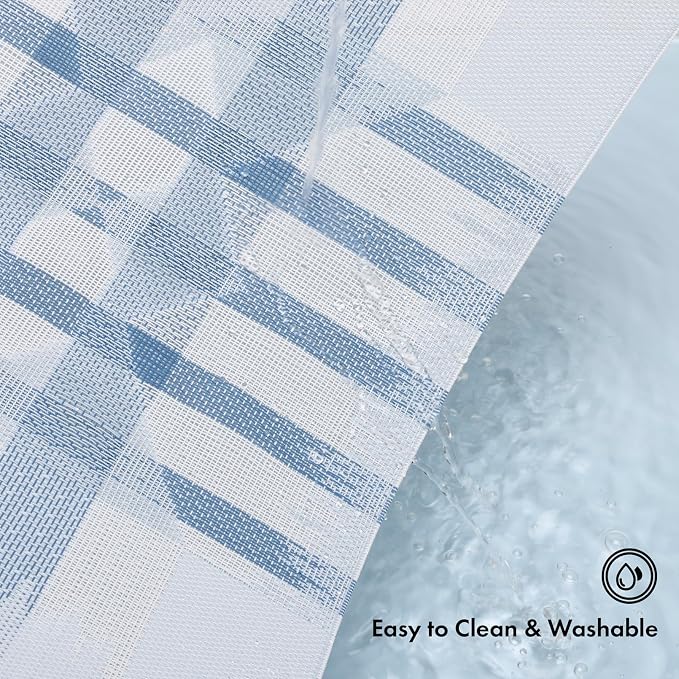 Winknowl Placemats Set of 4, Heat Resistant Stain Resistant Woven Vinyl Insulation Place mats, Durable Washable Elegant Table Mats for Kitchen Dining Table Decor (Geometric Blue)
