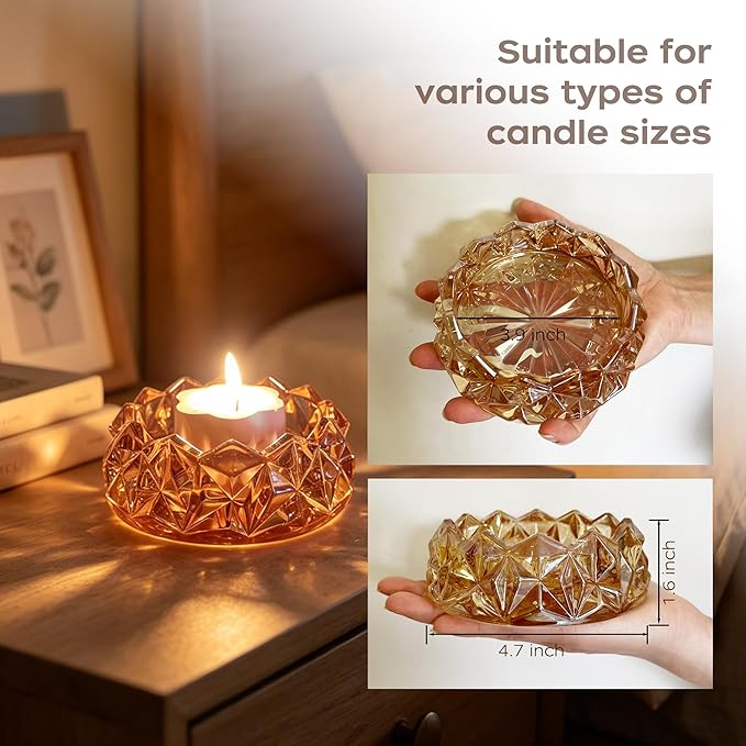 Diamond Glass Candle Holder, Clear Glass Candle Dish for Home Decor, Decorative Modern Candle Tray for Small Candles & Diffusers (Slate Gray)