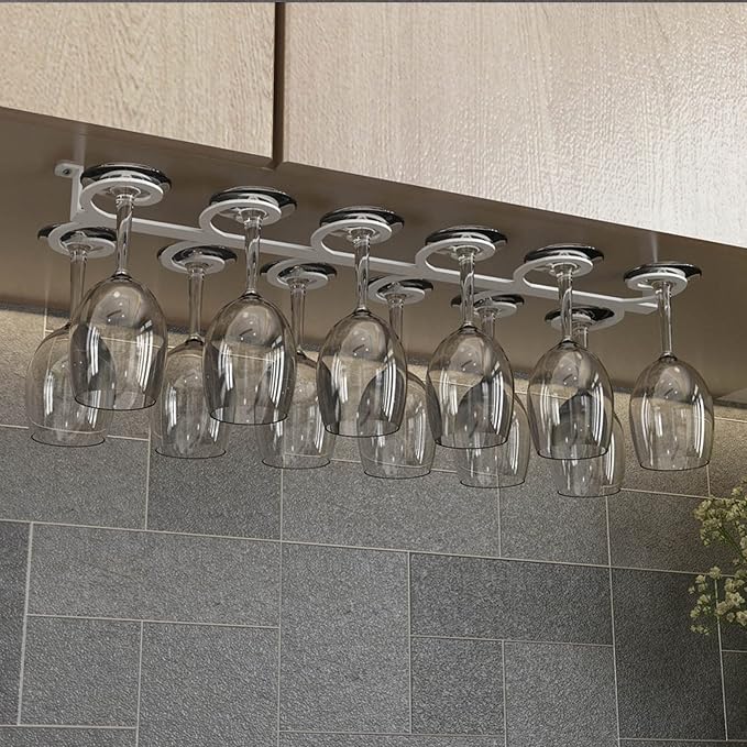 White Wine Glass Rack, Hanging Wine Cup Holder for Under Cabinet Kitchen Bar, Wine Storage Shelf, Wrought Iron Glass Goblet Stemware Racks (Size : 60x18cm)