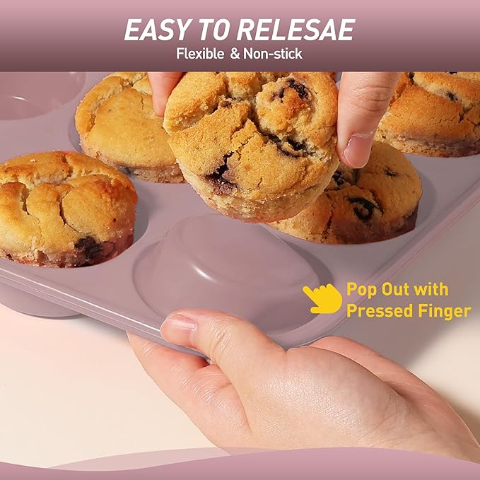 2 Pack 6 Cups Jumbo Muffin Pan with Metal Reinforced Frame Silicone Molds Egg Bites Silicone Circle Cookie Molds Extra Large Muffin Tin Jumbo Tart Pans Baking Sheet Set for Sandwiches