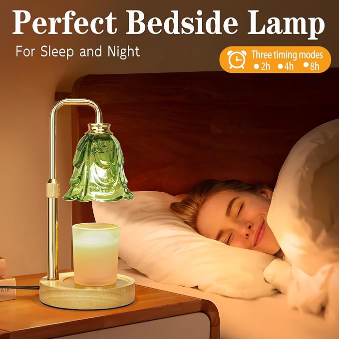 Candle Warmer Lamp with Timer Dimmer, Adjustable Height Green Tulip Candle Wax Warmer, Christmas Birthday Gift for Mom Women,House Warming Gifts for New Home Bedroom Decor,Flower Green