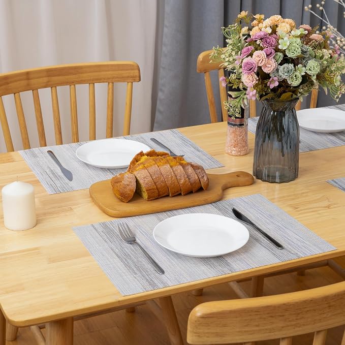Winknowl Placemats Set of 8, Heat Resistant Stain Resistant Woven Vinyl Insulation Place mats, Durable Washable Elegant Table Mats for Kitchen Dining Table Decor (Lightsteel Blue)