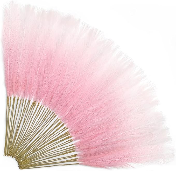 TORONTOKYO Pink Pampas Grass Decor, 50Pcs 21.6 inch, Artificial Short Faux Pompas Grass Small Fluffy Arrangement for Wedding Boho Home Pink Xmas Decor Vase Filler