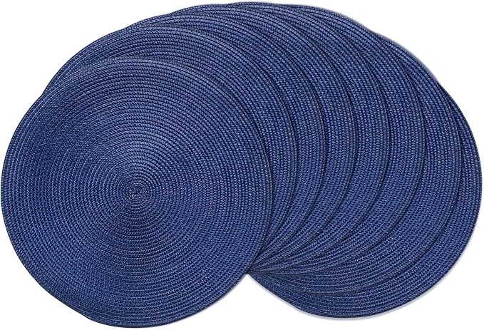 AHHFSMEI Round Placemats Set of 8 Heat Resistant Washable Non-Slip Woven Braided Table Mats for Dining Table Kitchen & Home Decor (Navy Blue,8)