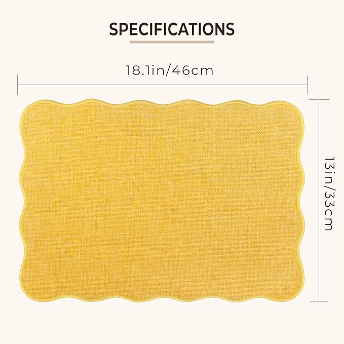 AHHFSMEI Faux Linen Placemats Set of 8 Heat Resistant Non-Slip Stain Proof Table Mats for Kitchen Dining Elegant Decor Place Mats (Yellow 8)