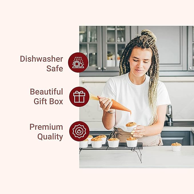 KITCHTIC Piping Bag Set - Large Reusable Cotton, Round Shape, 6 Pieces, Includes Nozzles, Adapter, Cleaning Brush & E-Book with Cake Decoration Tips