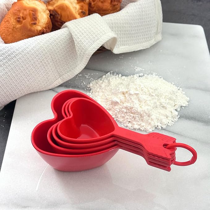 UP 4-Piece Heart Melamine Measuring Cups Set, Professional Nesting Baking and Cooking Tools for Liquid and Dry Ingredients, Red
