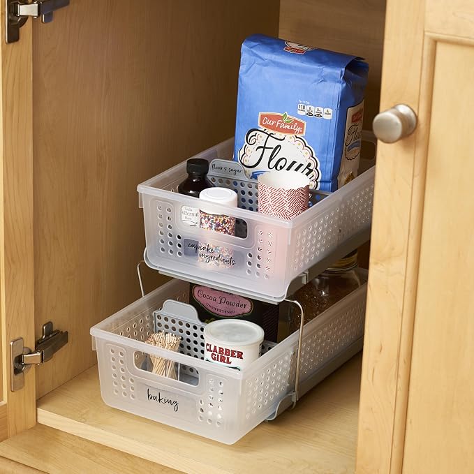 madesmart 2 Tier Organizer, Under Cabinet Storage with Pull Out Sliding Drawers, for Cleaning Supplies, Pantry, Undersink, Sponges, Bottles & Bath, Adjustable Dividers & Pull Out Baskets, Frost