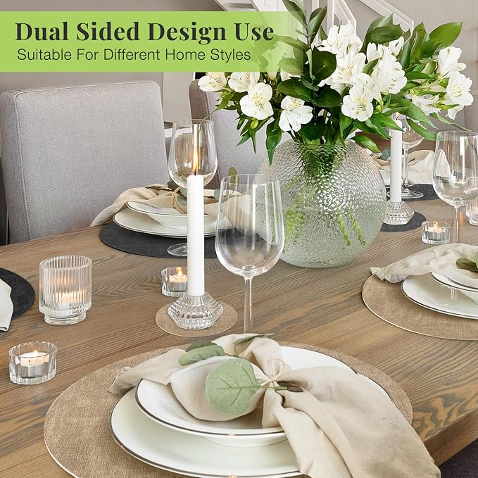 13-Inch Faux Leather Round Placemats Set of 8, Waterproof Anti-Slip Dual Sided Place mats, Heat Resistant Washable Table Mats with Coaster, Suitable for Indoor & Outdoor (8, Black Light Coffee)