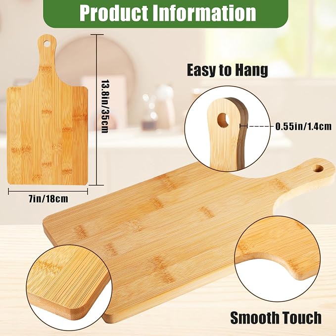 10 Pcs Wood Cutting Board with Handle, 13.8 x 7 Inch Bamboo Cutting Board Bulk,Wood Chopping Boards for Cheese,Pizza,Bread, Charcuterie, Fruit, Vegetables