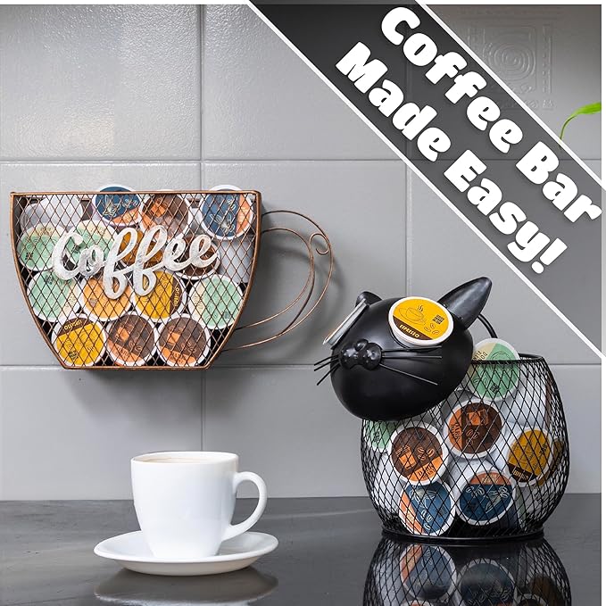 Made Easy Kit Coffee Pod Organizer - Home Coffee Bar Functional Décor - Café Station Countertop Storage Accessories (Fox)
