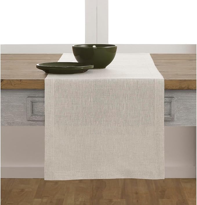 Solino Home Linen Light Natural Table Runner 132 Inches Long - Athena, 100% Pure Linen Dining Table Runner 14 x 132 Inch for Spring, Summer