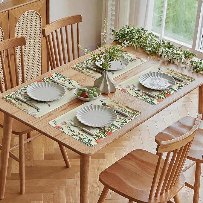 Vinyl Placemats Set of 4-12x17 Inch - Heat Resistant Washable Place Mats Waterproof Non-Slip Wipeable Table Mats for Dining Table Decor, Indoor/Outdoor Plastic Mat