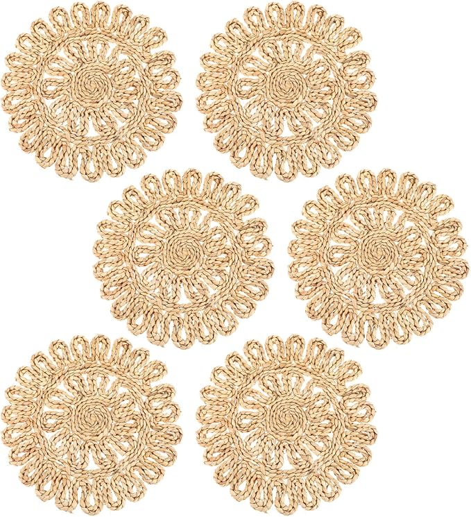 11.8" Corn Husk Woven Round Placemats Set of 6 - Wicker Boho Farmhouse Placemats - Rattan Table Mats for Dining Table, Wedding, Home