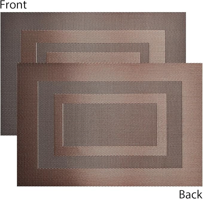 PIGCHCY Placemats Set of 6,Washable Woven Vinyl Kitchen Table Mats Non Slip Durable Placemats Heat Resistant Placemats for Dining Table(Coffee Brown)