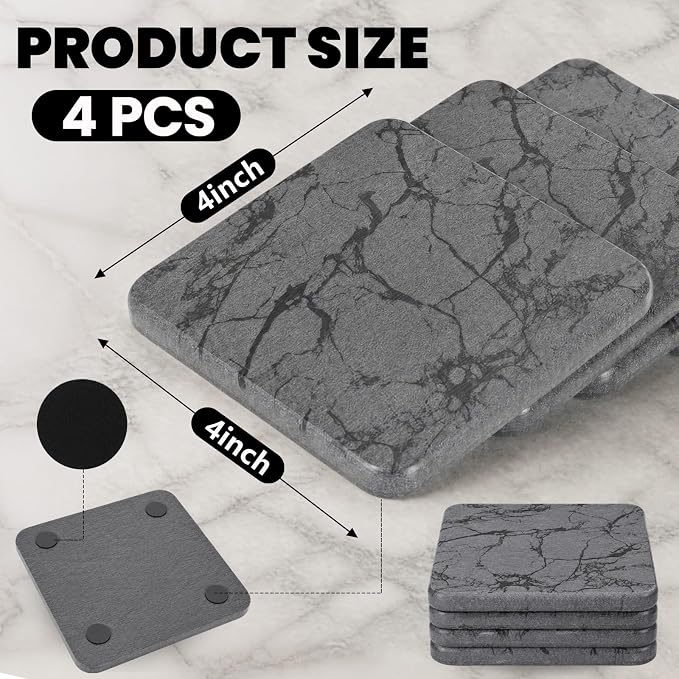 Diatomaceous Earth Coasters Set of 4，Cool Absorbent Quick-Dry Drink Coasters for Desks, Cute Modern Stone Design with Stylish Aesthetic