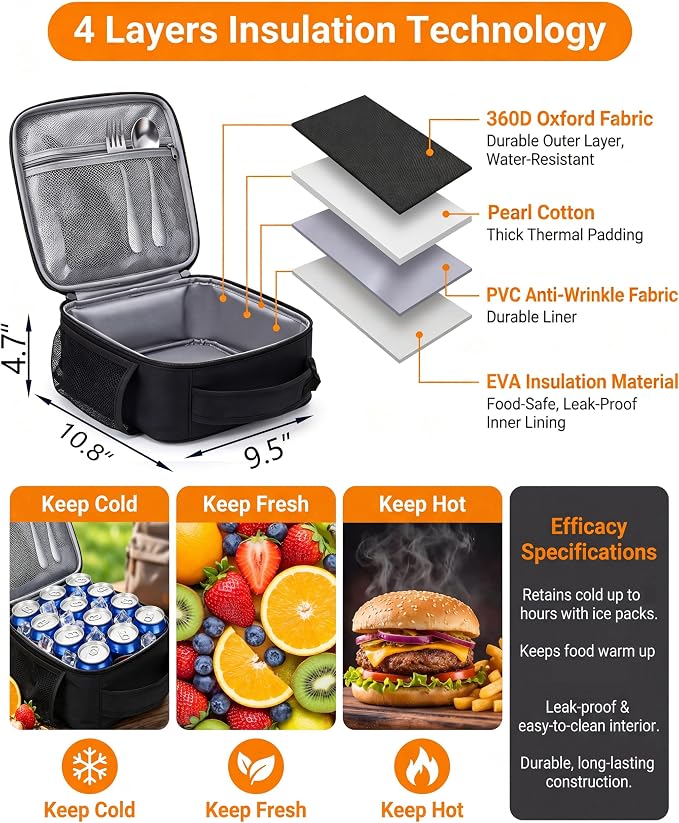 Lunch Box Insulated Lunch bag for Men Women Kids Boys Teen Youth Adult Portable Lightweight Small Lunchbox for Work Office school Picnic