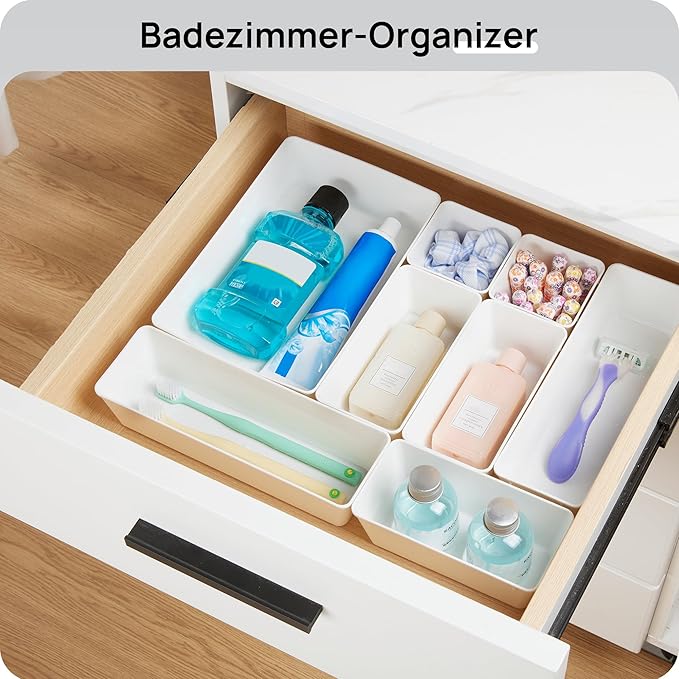 Vtopmart 25 PCS Plastic Drawer Organizers Set, 4-Size Versatile Bathroom and Vanity Drawer Organizer Trays, Storage Bins for Makeup, Bedroom, Kitchen Gadgets Utensils and Office
