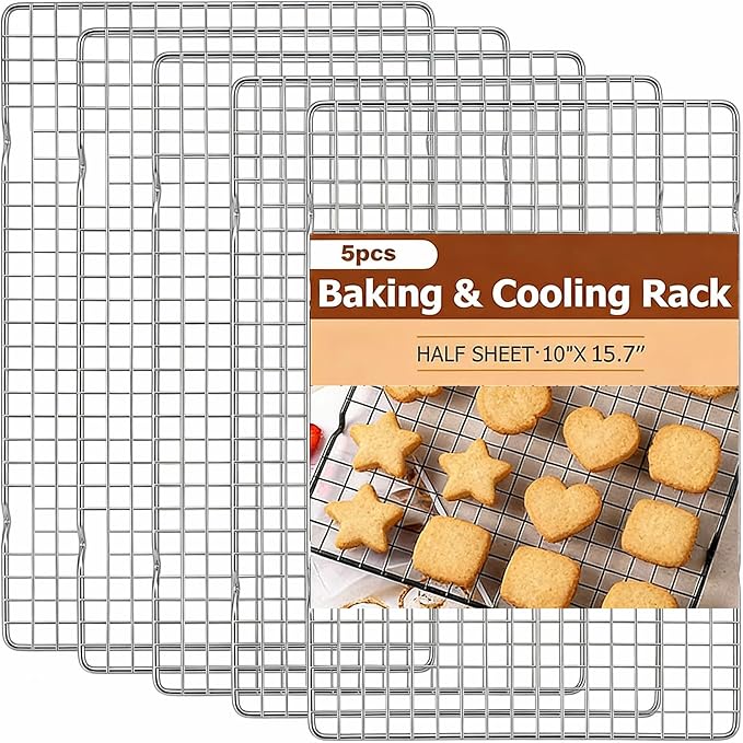 5-pcs stainless steel cooling rack, 10 "x 16" wire cooling rack, suitable for baking trays, baking, grilling, baking and drying - oven safety and dishwasher safety