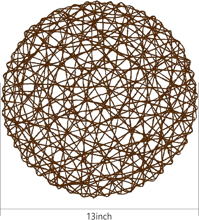 AHHFSMEI Paper Braided Round Placemats Set of 8 Natural Non-Slip Heat Resistant Table Mats for Dining Tables Woven Indoor & Outdoor Place mats(Coffee,8)