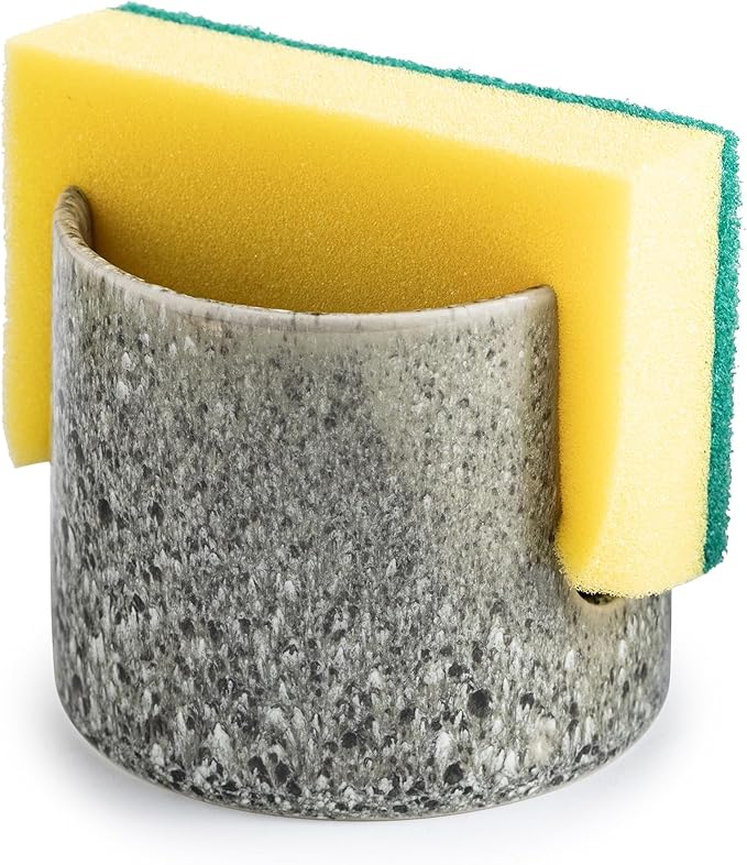Zoeeker Kitchen Sponge Holder, Ceramic Dish Sponge Holder Scrubby Daddy Farmhouse Dish Rack Brush Holder for Bathroom, Kitchen, Sink, Special Gray