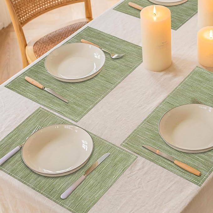 Niviy Green Placemats Set of 8, 12x18 Inch Washable Easy to Clean Heat-Resistant Anti-Skid Sage Green Placemats for Holiday Party Kitchen Dining Room Decoration
