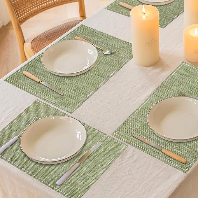 Niviy Green Placemats Set of 2, 12x18 Inch Washable Easy to Clean Heat-Resistant Anti-Skid Sage Green Placemats for Holiday Party Kitchen Dining Room Decoration