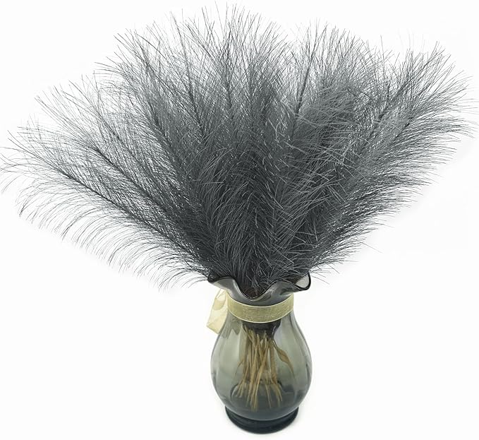 Fake Pampas Grass Artificial Fluffy Flowers Gray - 17 Inch 30 Pcs, Vase Filler Plant for Home Decor Faux Pampas Grass Stem Reeds Floral Plants Wedding Branches Party Christmas DIY Boho Decoration Grey