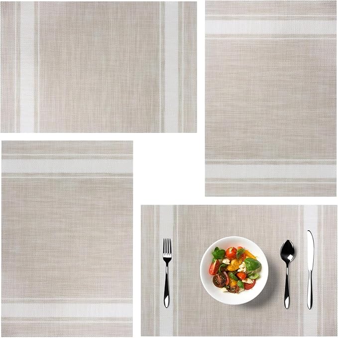 Placemats, Placemats for Dining Table Set of 4, Kitchen Table Mats Heat-Resistant Non-Slip Washable PVC Woven Vinyl Place Mats for Dining Room Table Decoration (Pack of 4, Beige)