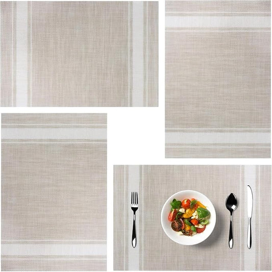 Placemats, Placemats for Dining Table Set of 4, Kitchen Table Mats Heat-Resistant Non-Slip Washable PVC Woven Vinyl Place Mats for Dining Room Table Decoration (Pack of 4, Beige)