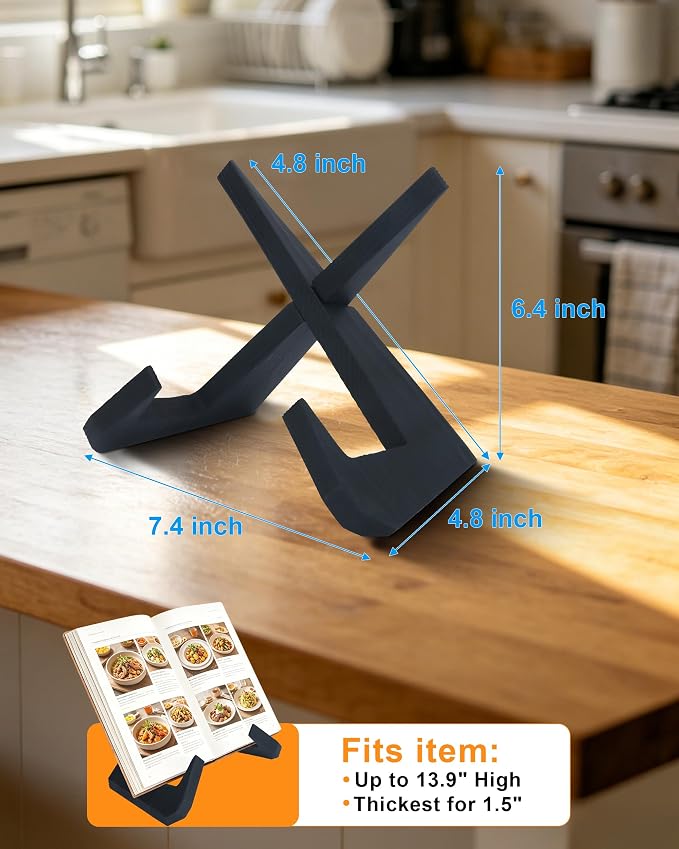 Cookbook Stand for Kitchen, Wooden Cookbook Holder, Rustic Cook Book Holder Stand with Natural Wooden Grains, Recipe Book Holder for Kitchen Counter Gift for Home Chefs Cook Lovers