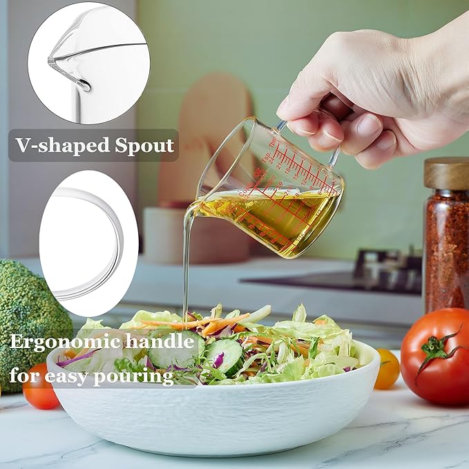 Ackers BORO3.3 Measure Glass -[Insulated handle | V-Shaped Spout]-Made of High Borosilicate Glass Measuring for Kitchen or Restaurant, Easy to Read, 120 ML (4 Oz)