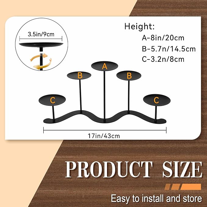 Iron Candle Holder Fireplace: 5 Metal Candelabra Centerpiece Decor - Candle Holder Stand for Candelabra Pillar Candles