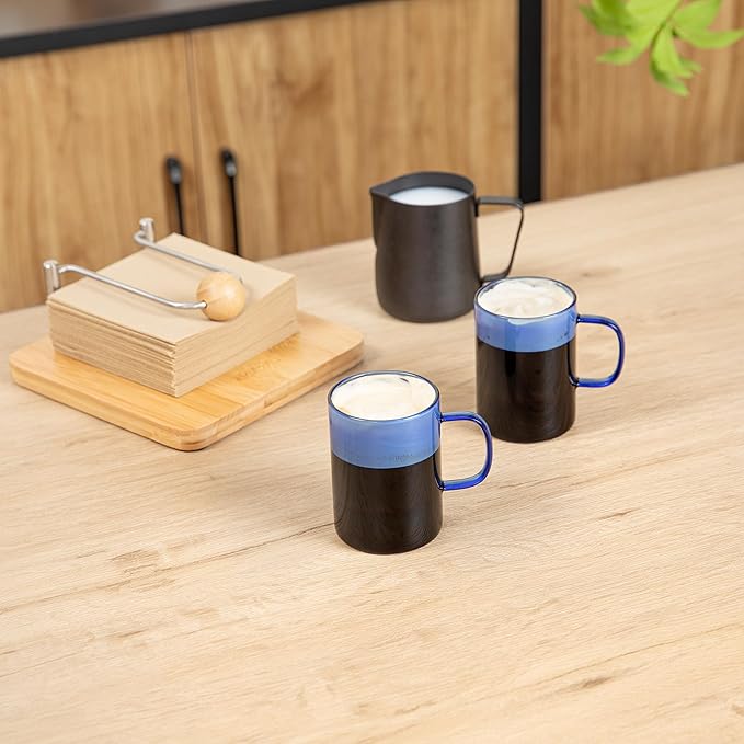 Restaurantware Glass Coffee Mug 12 Count 7 Oz Borosilicate Tea Cup with Ergonomic Handle, Dishwasher-Safe Blue Thermal Resistant Mug for Hot and Cold Drinks